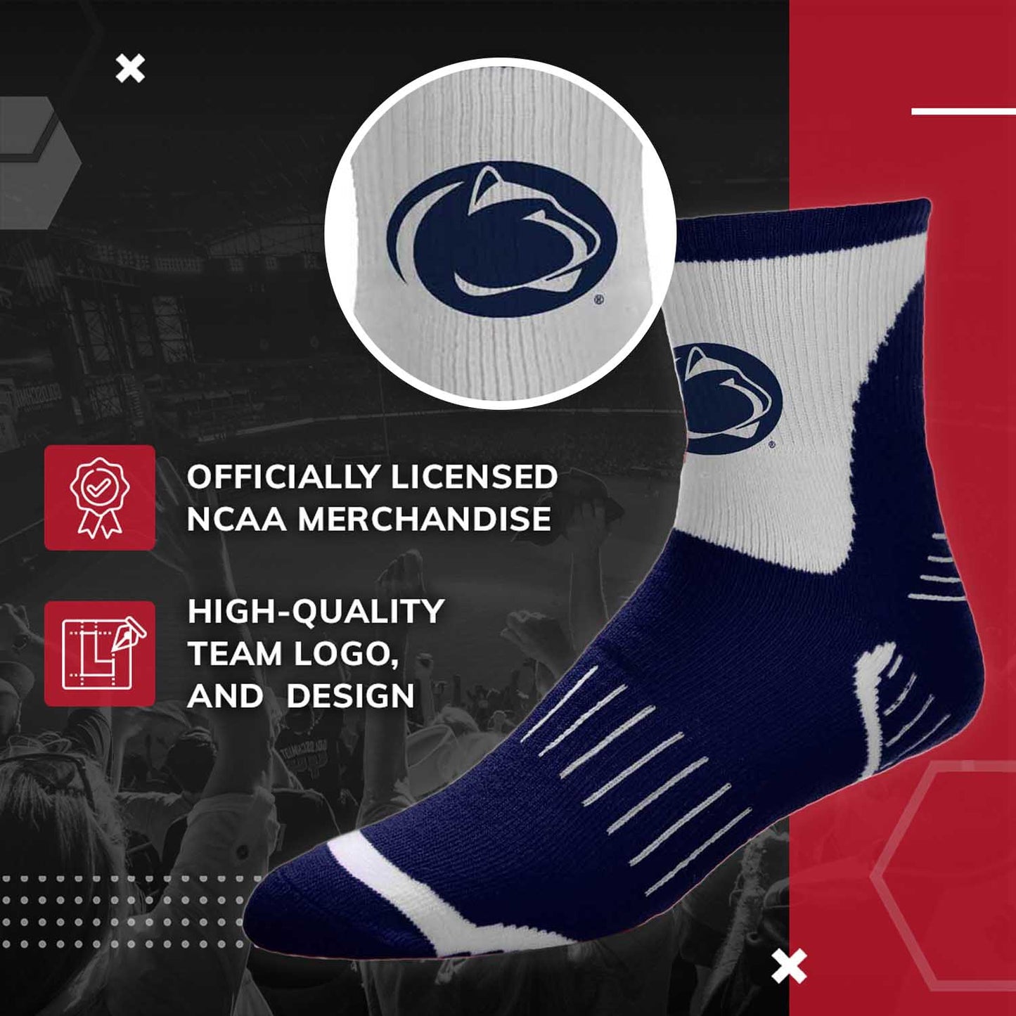 Penn State Nittany Lions NCAA Youth Surge Team Mascot Quarter Socks - Navy