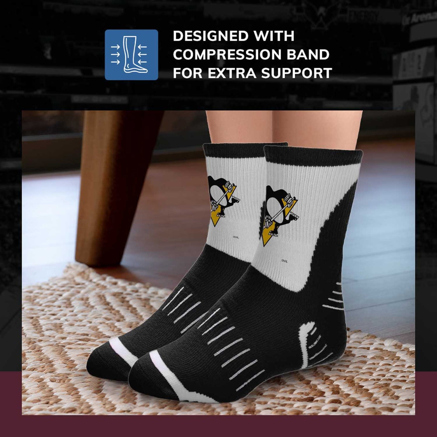 Pittsburgh Penguins NHL Adult Surge Team Mascot Mens and Womens Quarter Socks - Black