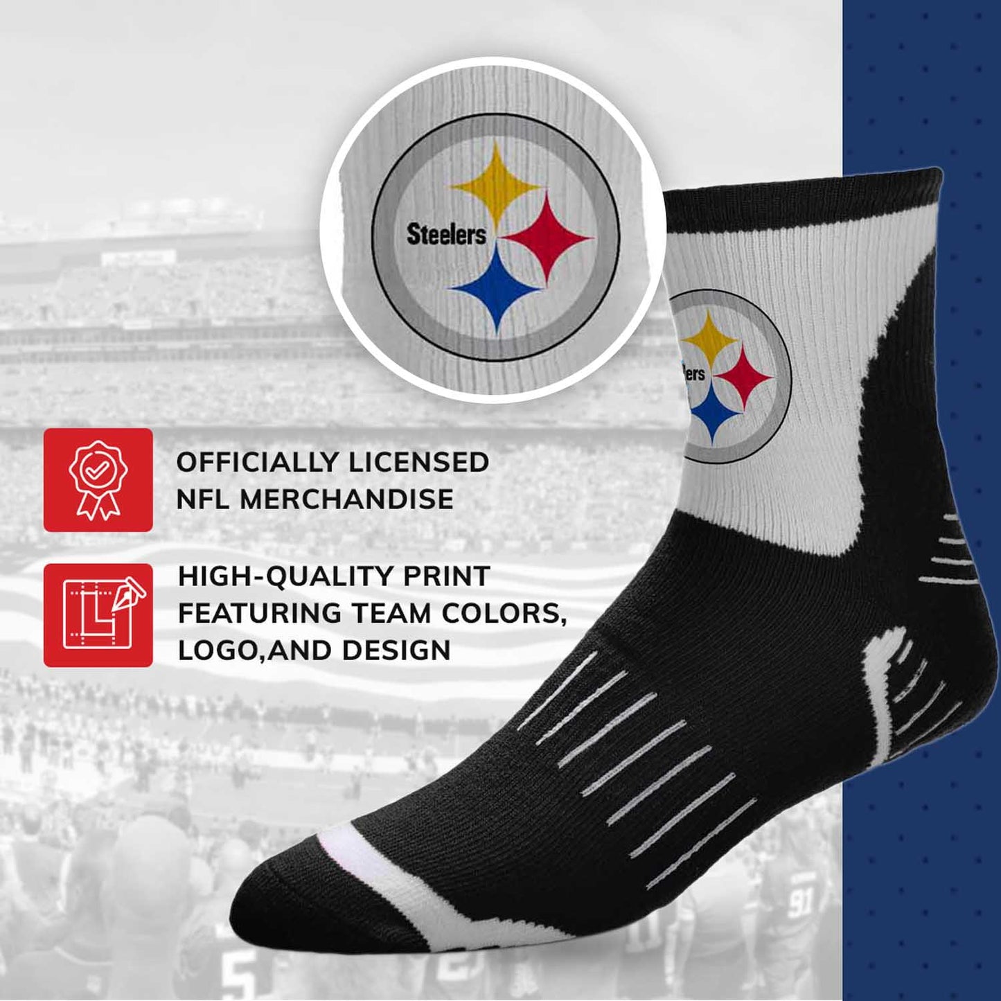 Pittsburgh Steelers NFL Youth Performance Quarter Length Socks - Black