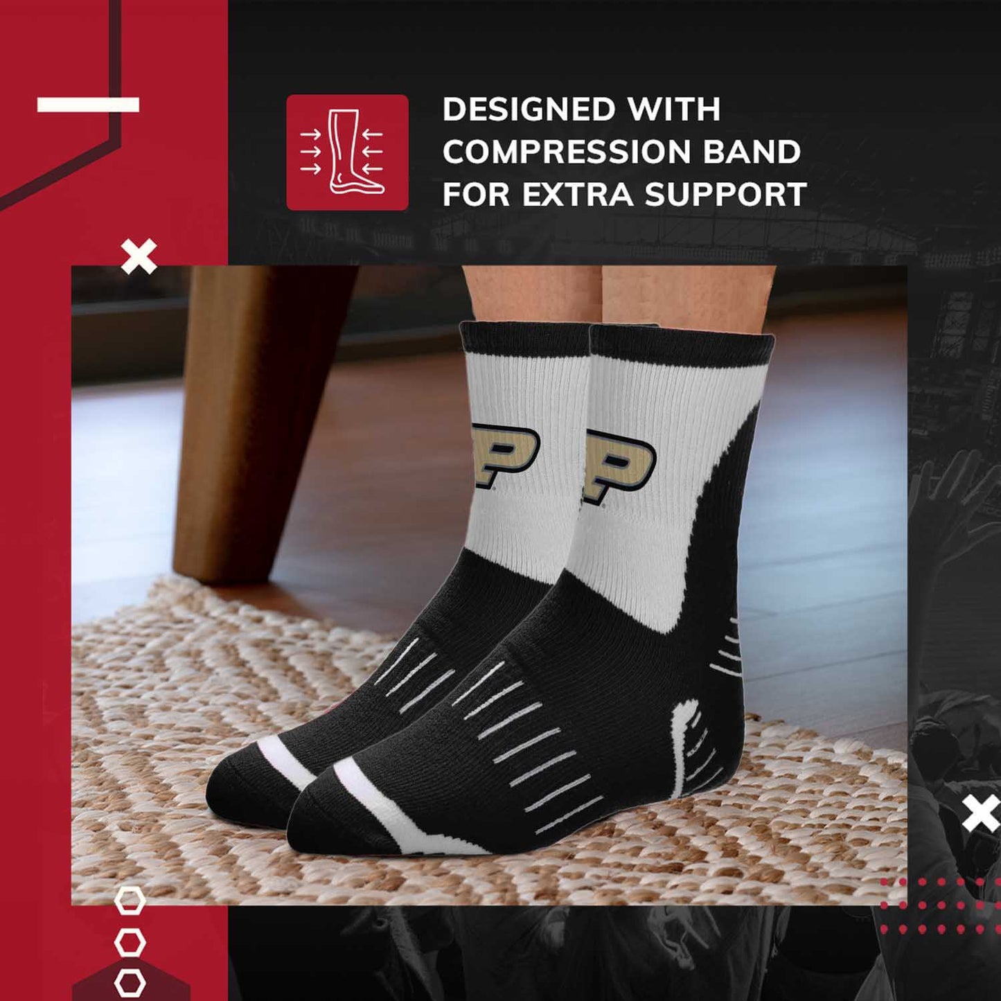 Purdue Boilermakers Adult NCAA Surge Quarter Length Crew Socks - Black