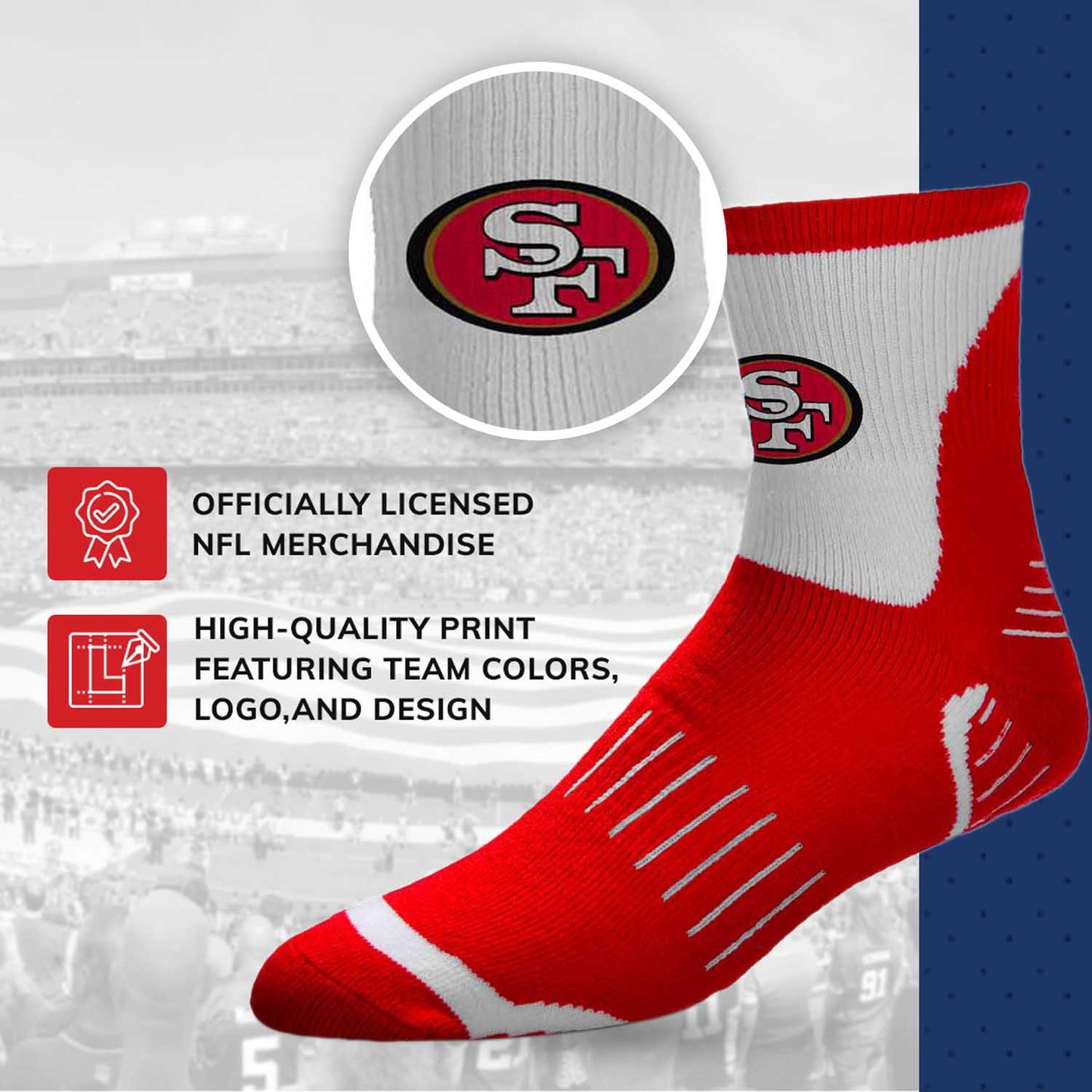 San Francisco 49ers NFL Youth Performance Quarter Length Socks - Red