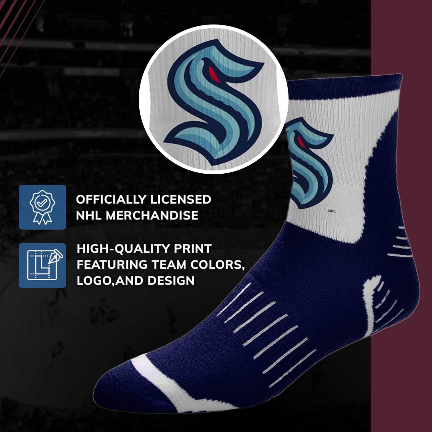 Seattle Kraken NHL Adult Surge Team Mascot Mens and Womens Quarter Socks - Navy