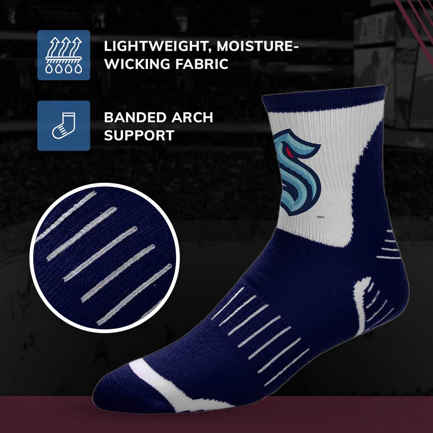 Seattle Kraken NHL Adult Surge Team Mascot Mens and Womens Quarter Socks - Navy