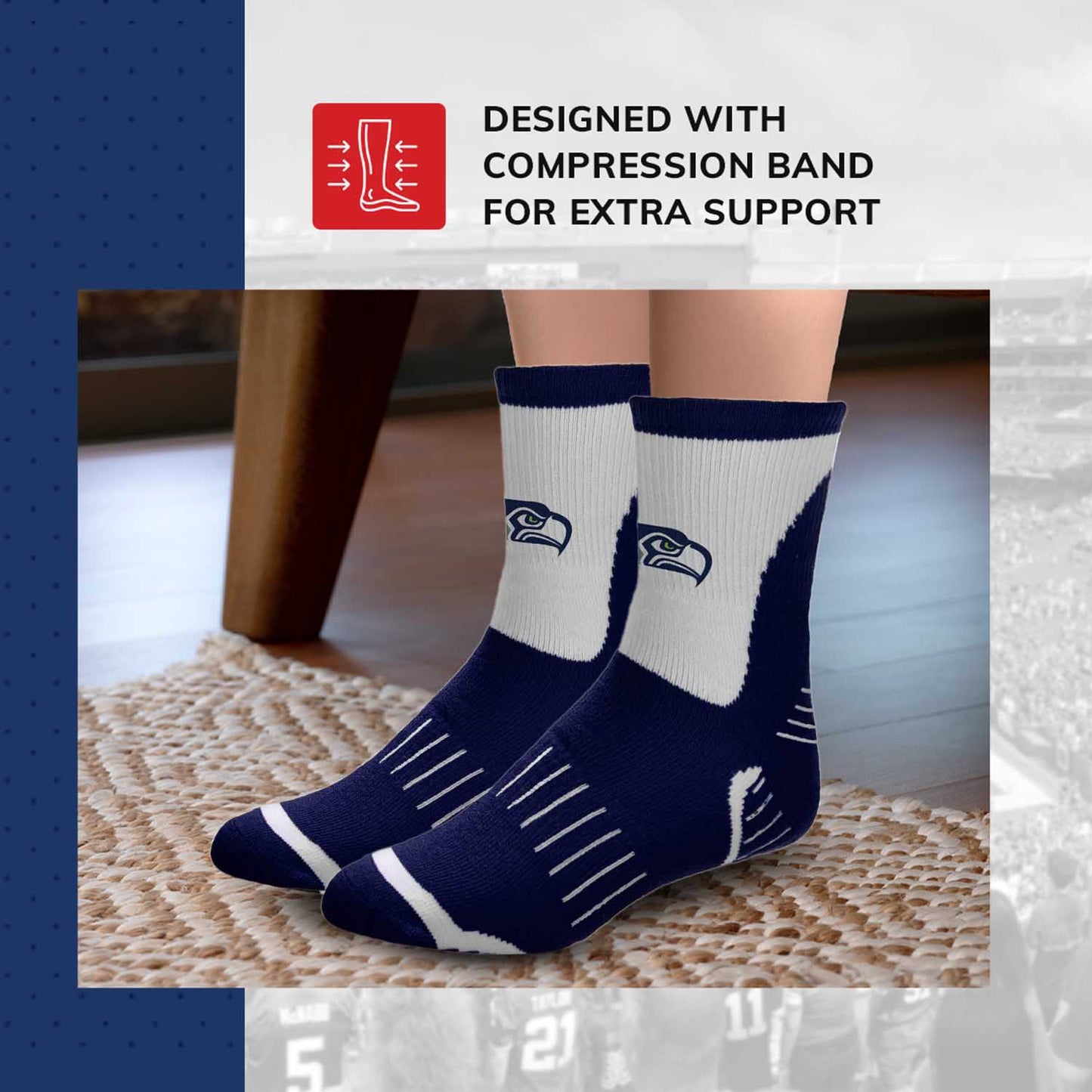 Seattle Seahawks NFL Performance Quarter Length Socks - Navy