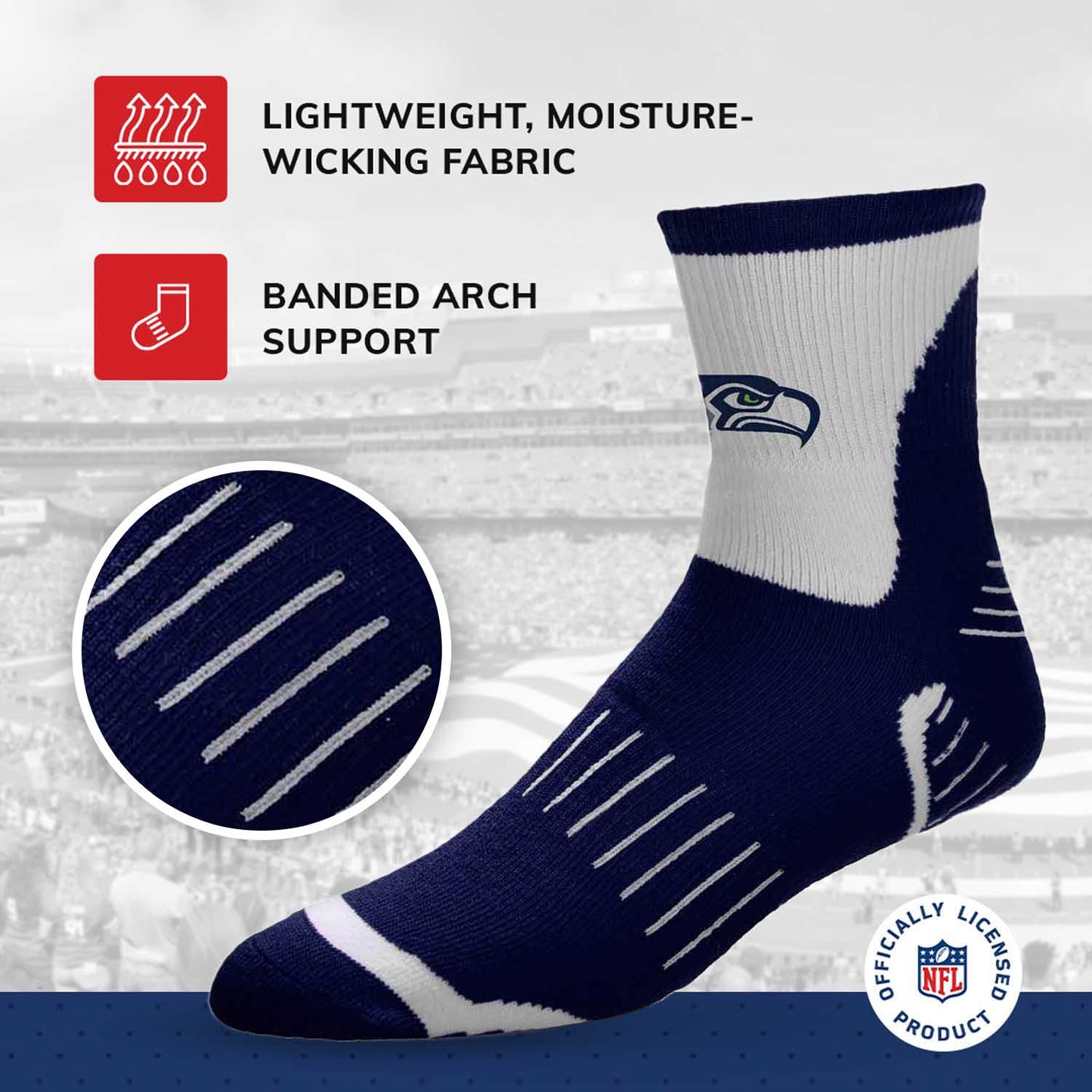 Seattle Seahawks NFL Performance Quarter Length Socks - Navy