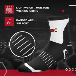 USC Trojans Adult Surge Quarter Length Crew Socks for Men and Women - Black