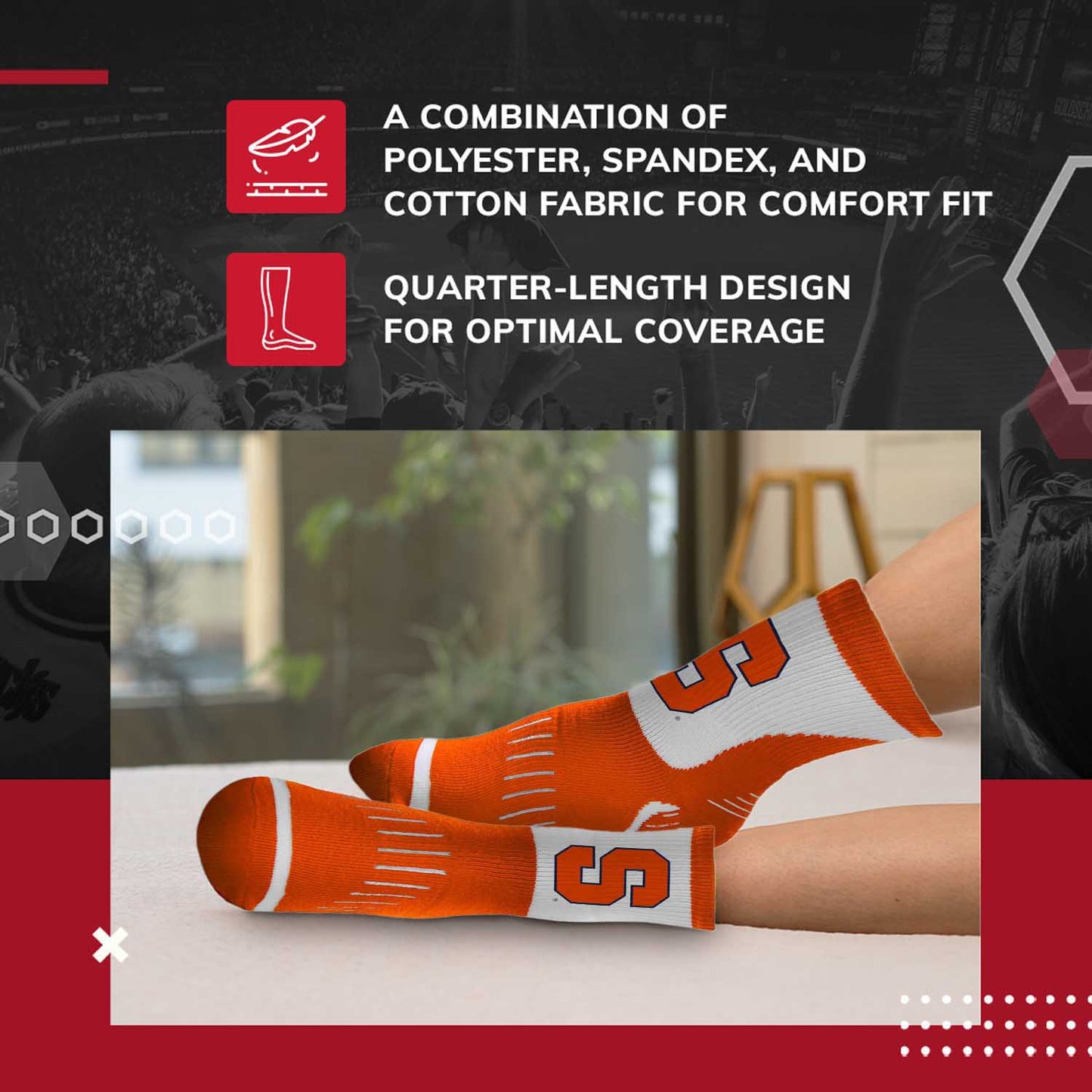 Syracuse Orange Adult NCAA Surge Quarter Length Crew Socks - Orange