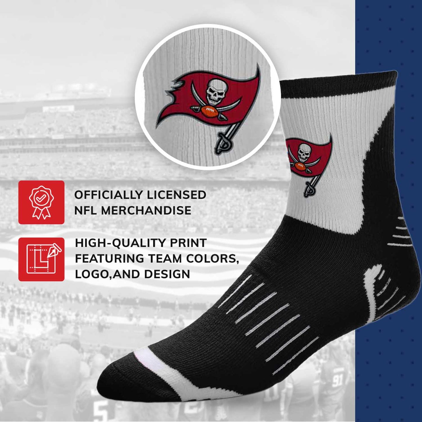 Tampa Bay Buccaneers NFL Youth Performance Quarter Length Socks - Black