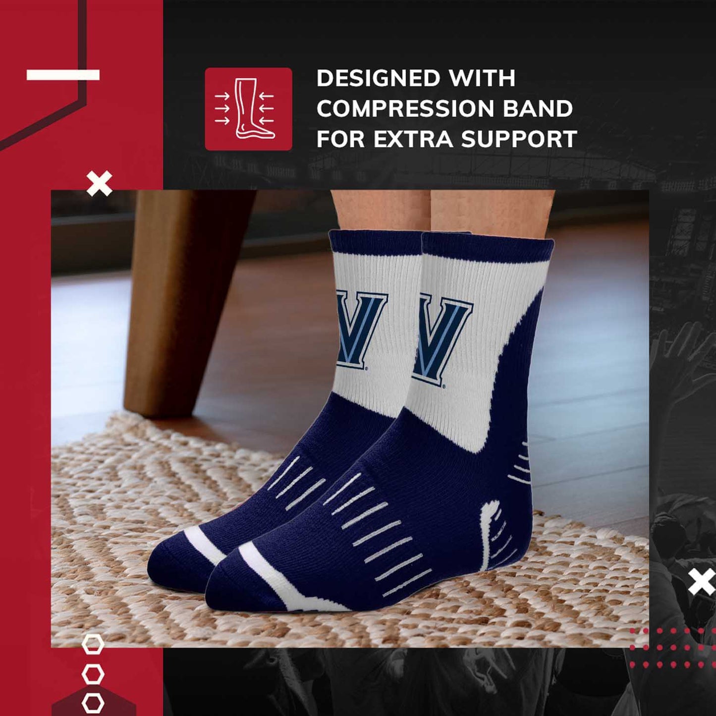 Villanova Wildcats Adult NCAA Surge Quarter Length Crew Socks - Navy