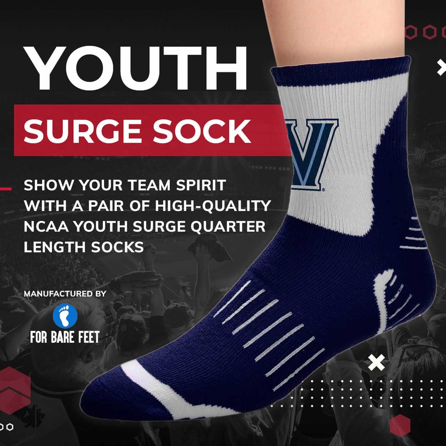 Villanova Wildcats NCAA Youth Surge Team Mascot Quarter Socks - Navy