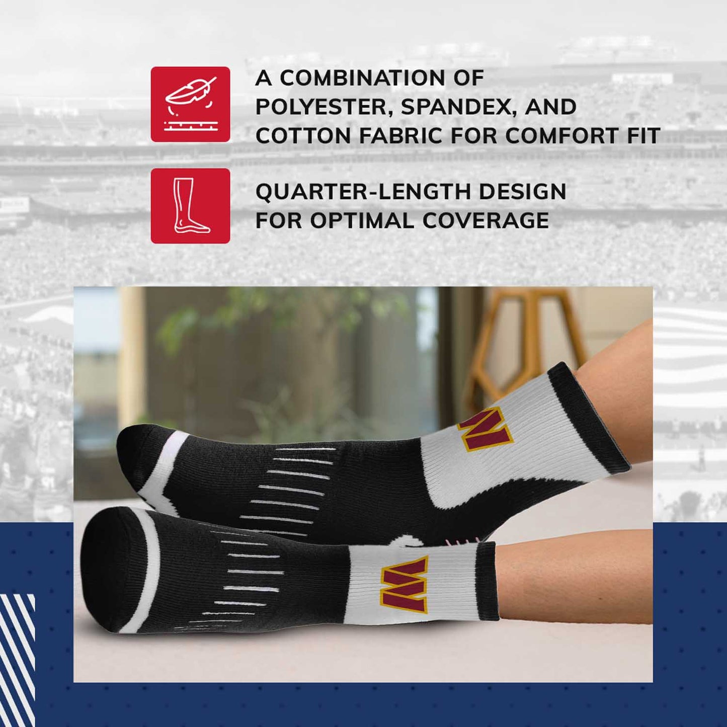 Washington Commanders NFL Performance Quarter Length Socks - Black