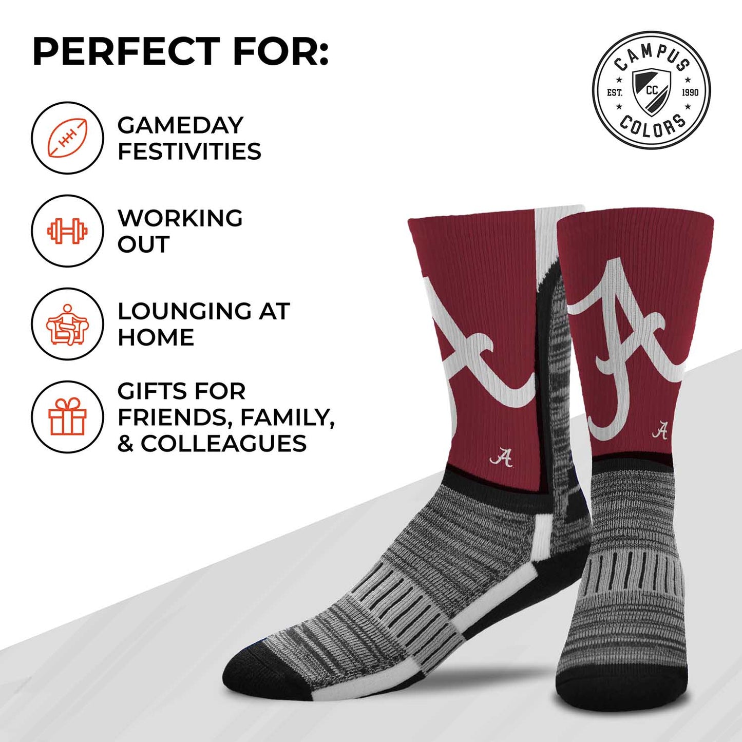 Alabama Crimson Tide NCAA Adult State and University Crew Socks - Crimson