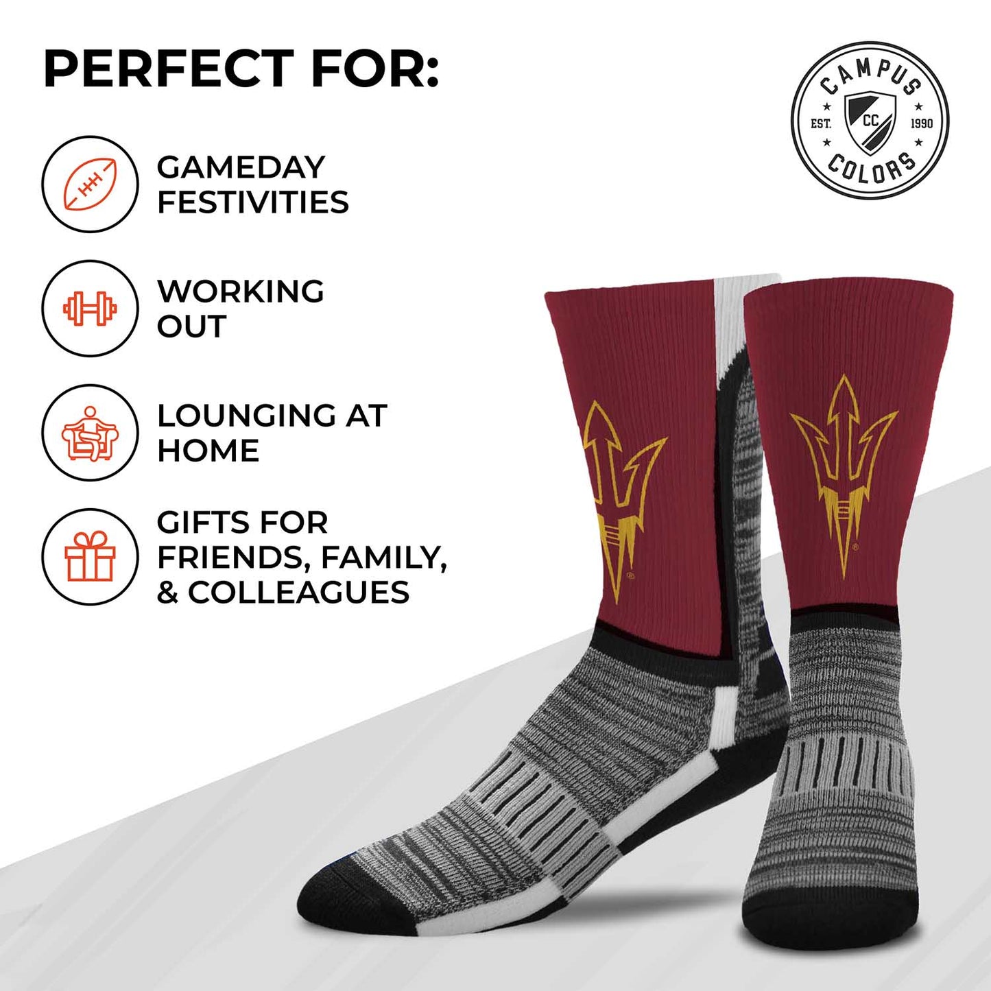 Arizona State Sun Devils NCAA Adult State and University Crew Socks - Maroon