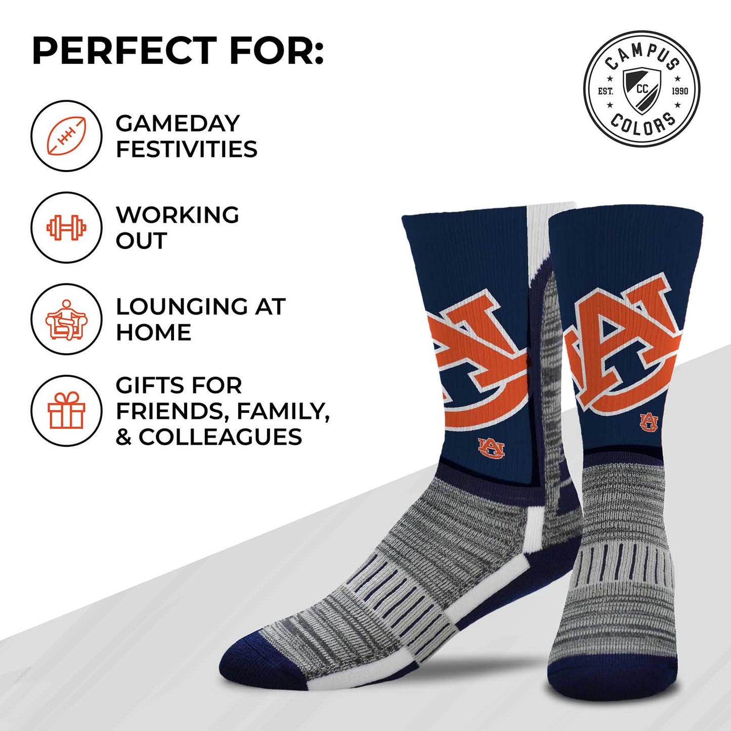 Auburn Tigers NCAA Striped Crew Socks Men Women - Navy
