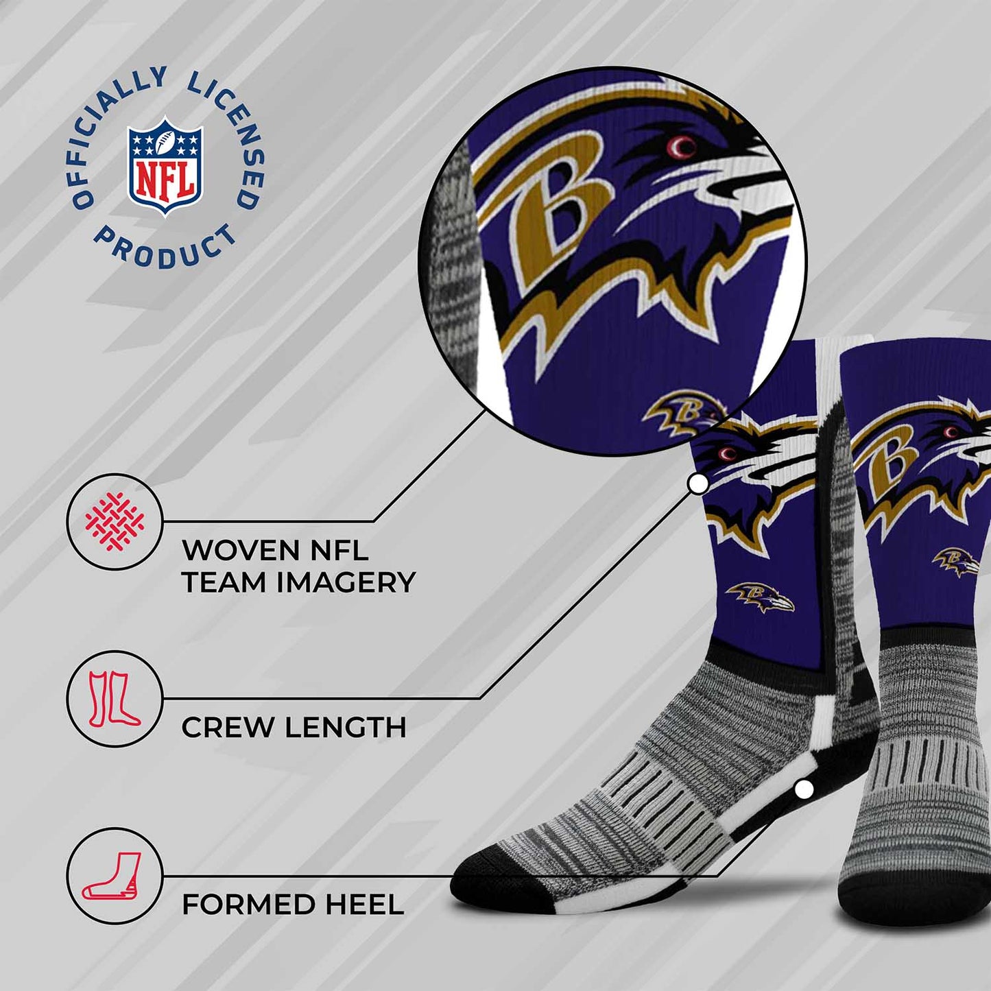 Baltimore Ravens NFL Youth V Curve Socks - Purple