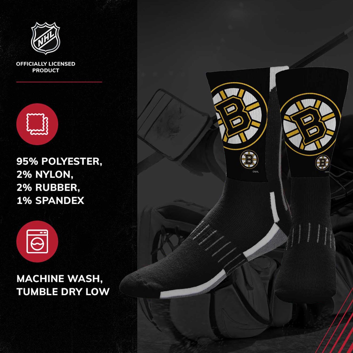 Boston  Bruins Adult NHL Zoom Curve Team Crew Socks - Black