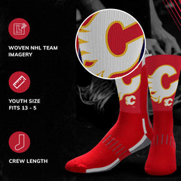 Calgary Flames Youth NHL Zoom Curve Team Crew Socks - Red