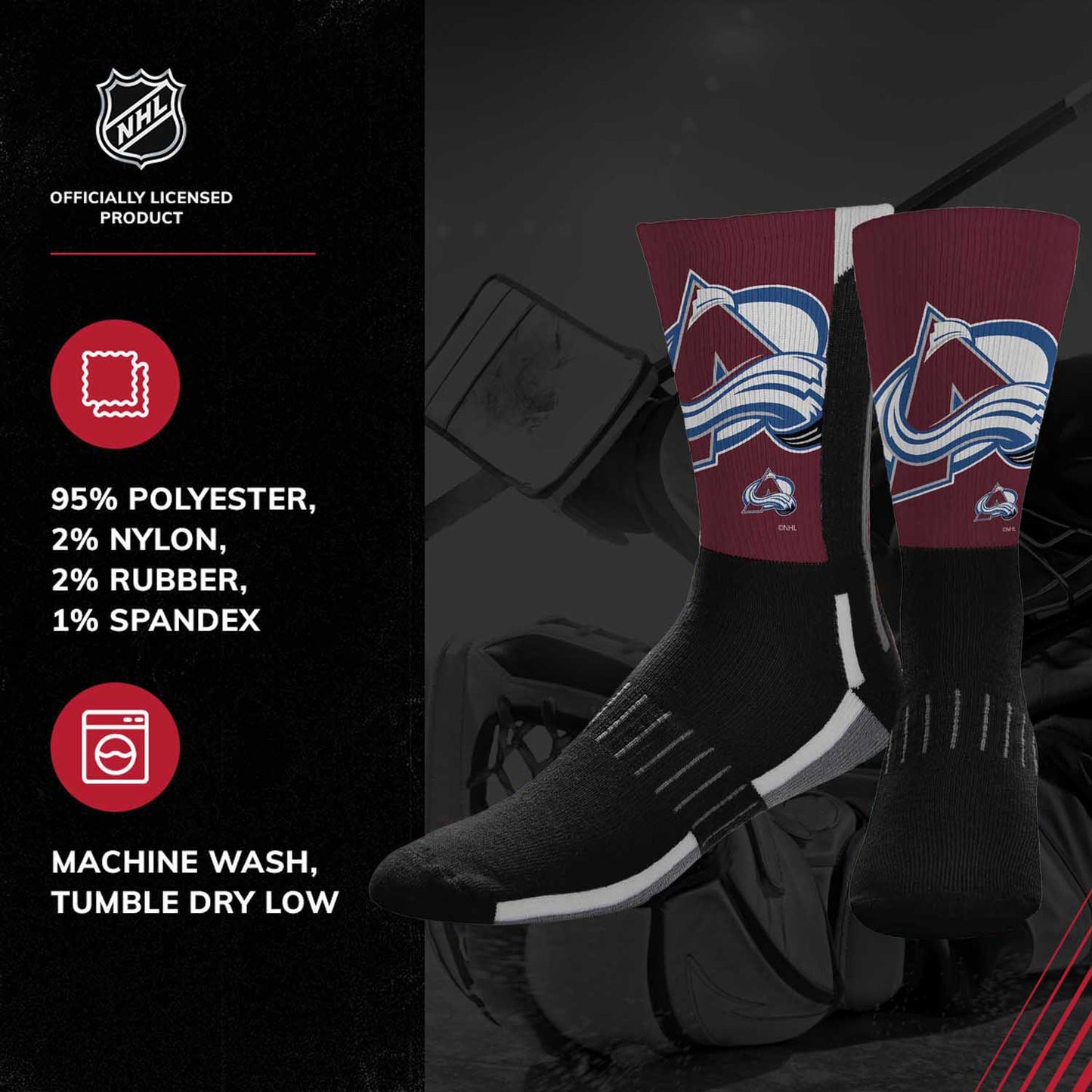 Colorado Avalanche Adult NHL Zoom Curve Team Crew Socks - Black