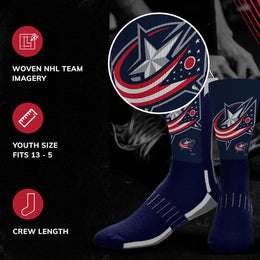 Columbus Blue Jackets Adult NHL Zoom Curve Team Crew Socks - Navy