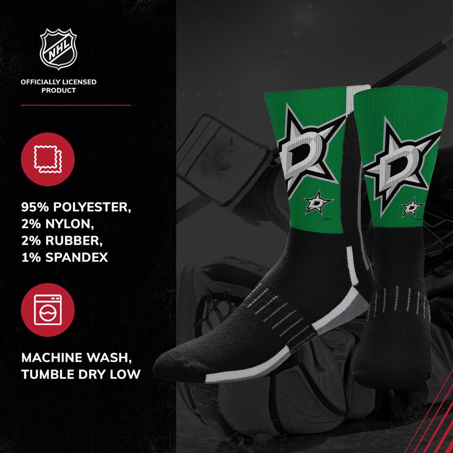 Dallas Stars Youth NHL Zoom Curve Team Crew Socks - Black