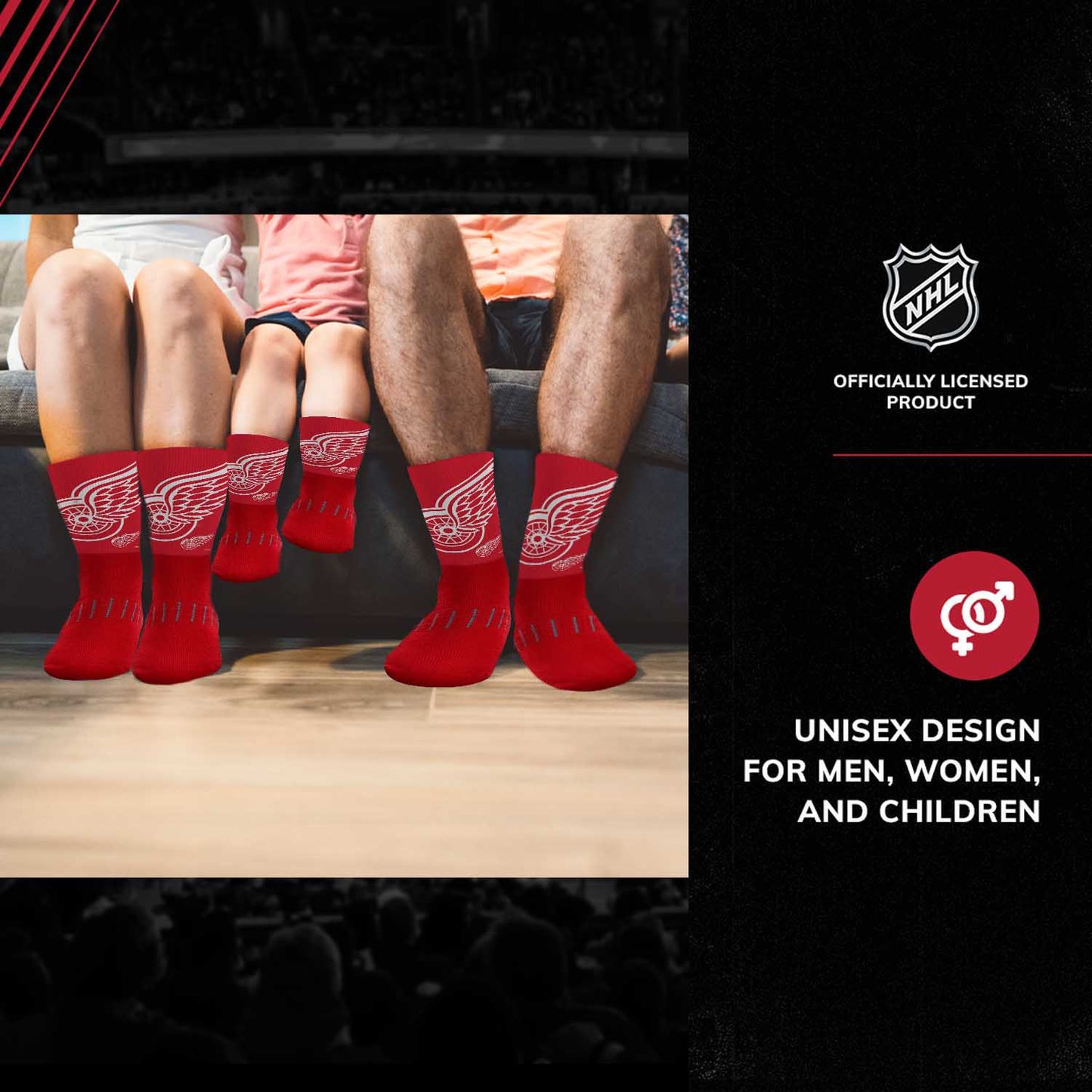 Detroit Red Wings Adult NHL Zoom Curve Team Crew Socks - Red