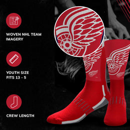 Detroit Red Wings Youth NHL Zoom Curve Team Crew Socks - Red