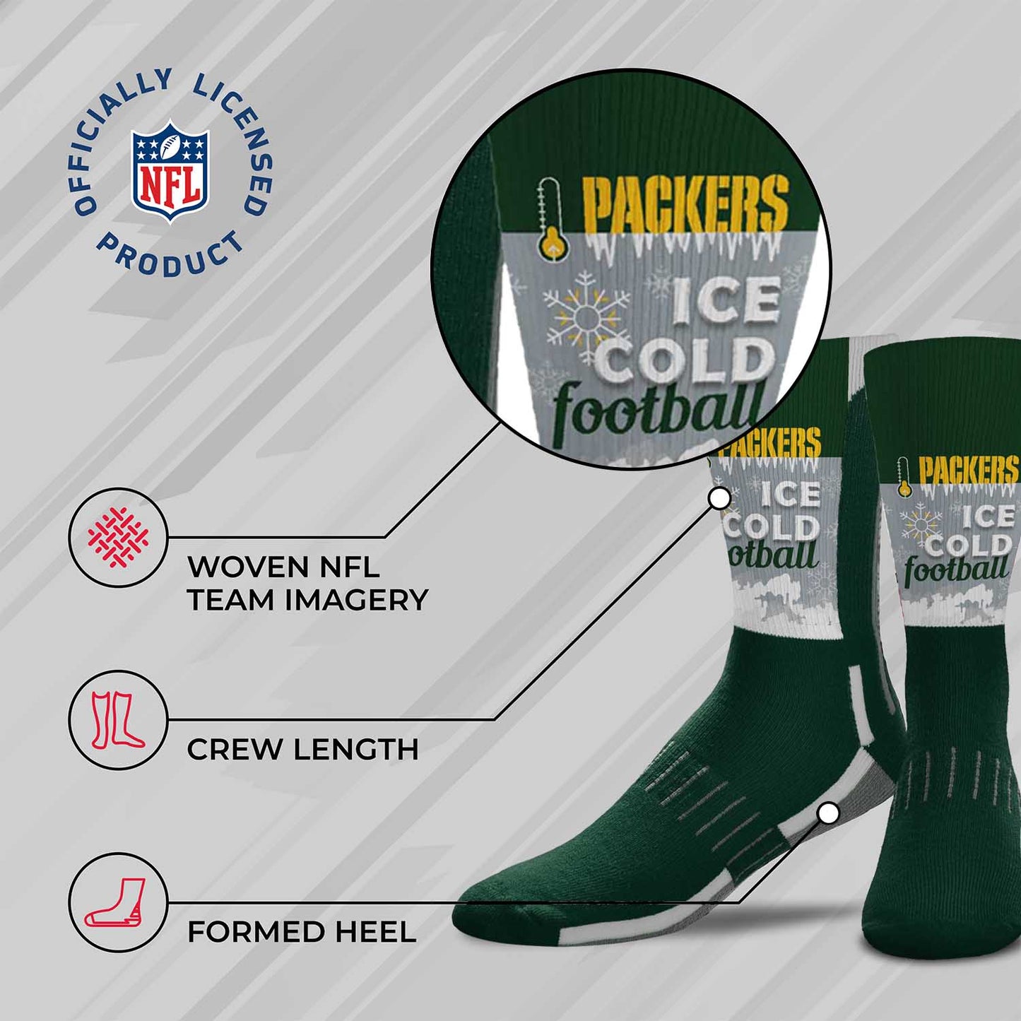 Green Bay Packers NFL Adult Zoom Location Crew Socks - Green