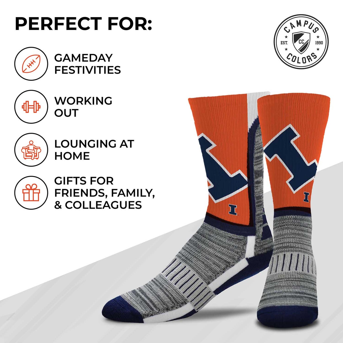 Illinois Fighting Illini NCAA Adult State and University Crew Socks - Orange