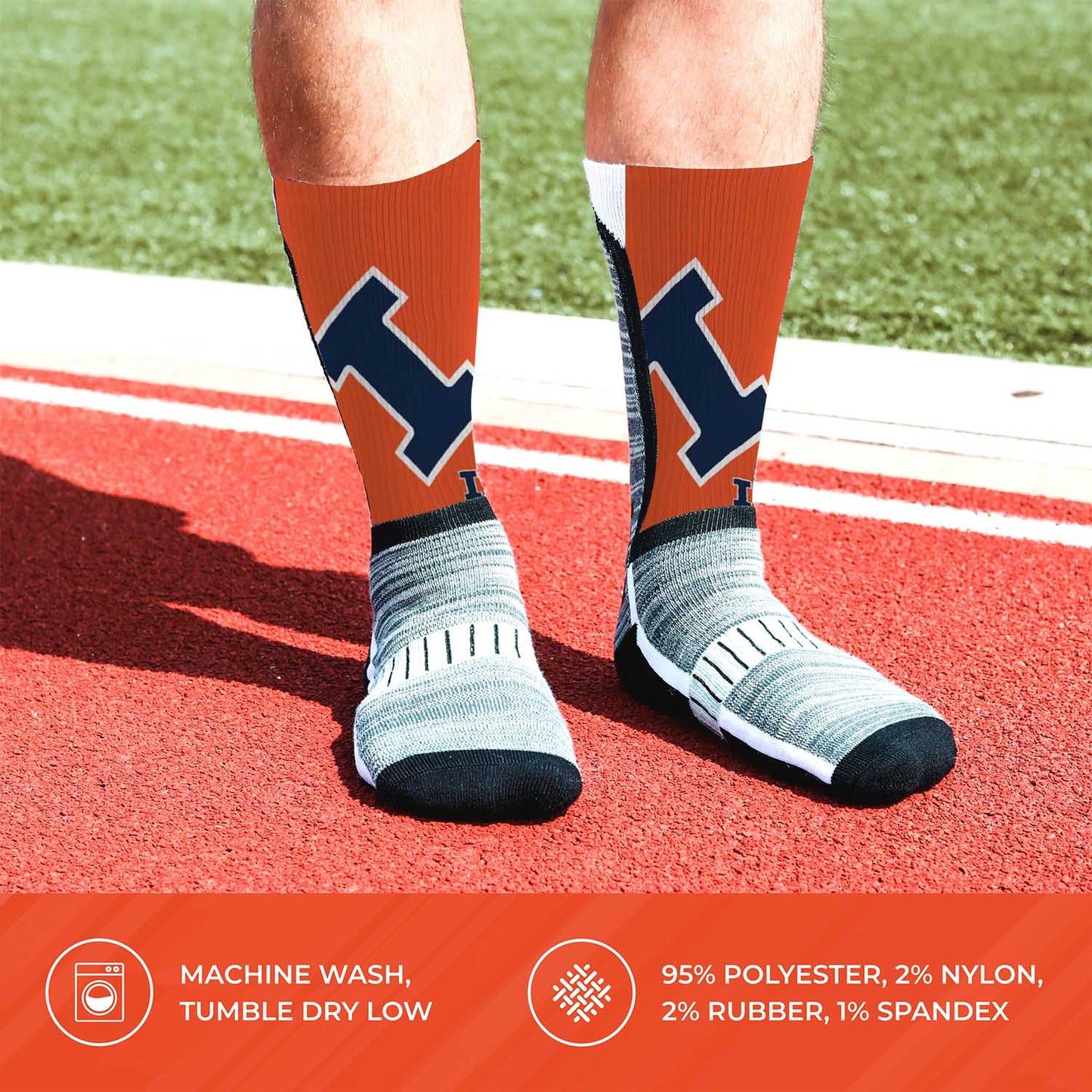 Illinois Fighting Illini NCAA Adult State and University Crew Socks - Orange