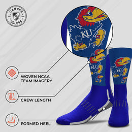 Kansas Jayhawks NCAA Adult State and University Crew Socks - Blue