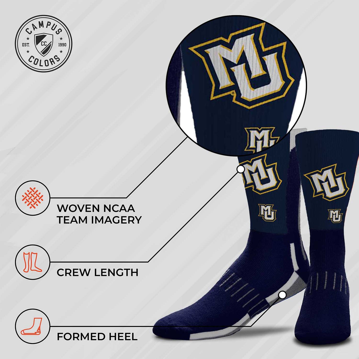 Marquette Golden Eagles NCAA Adult State and University Crew Socks - Indigo/Navy