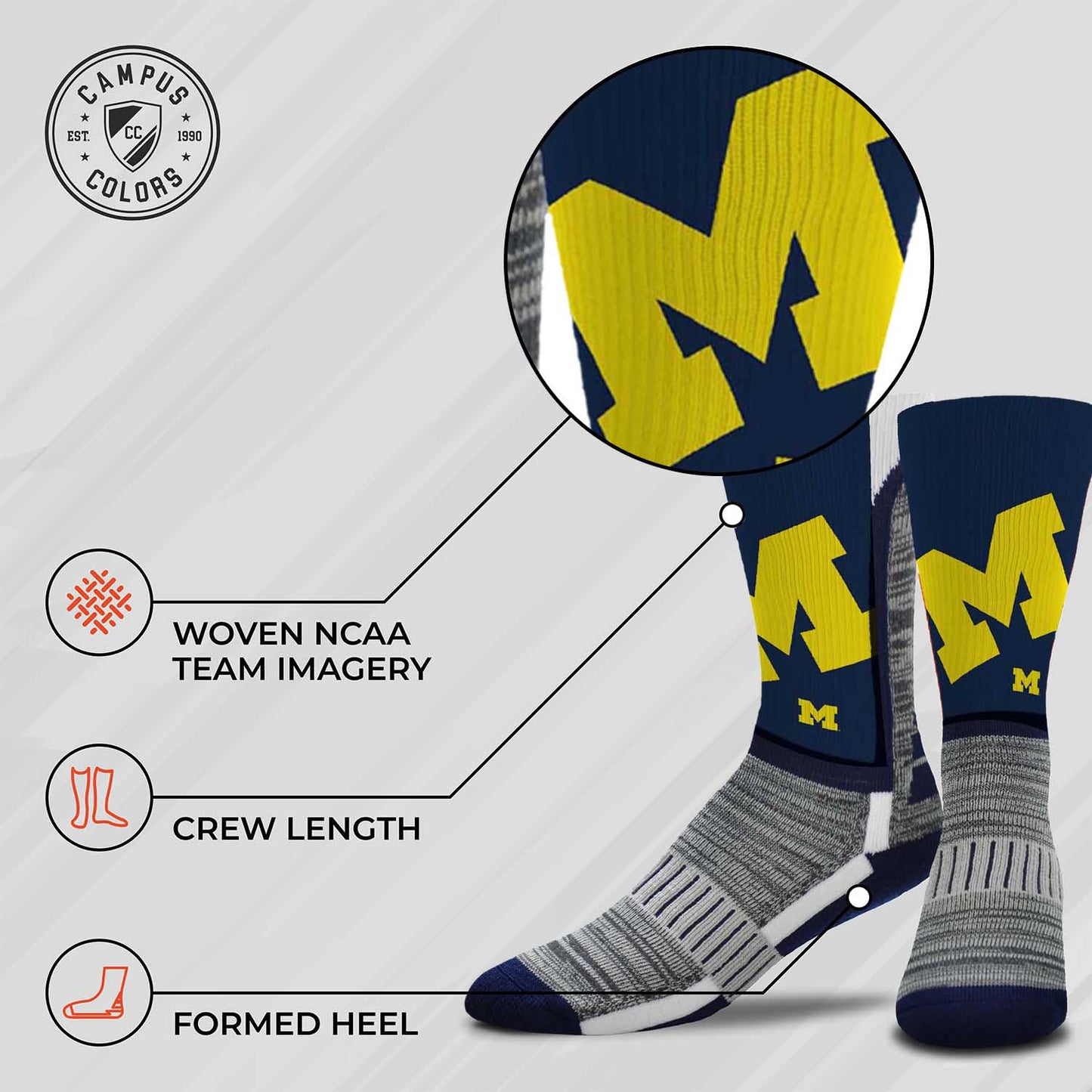 Michigan Wolverines NCAA Adult State and University Crew Socks - Navy