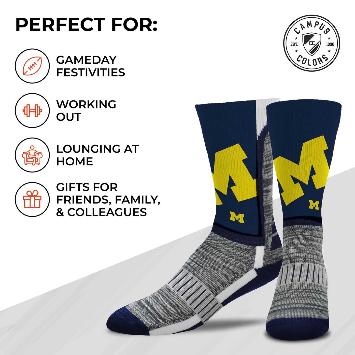 Michigan Wolverines NCAA Adult State and University Crew Socks - Navy
