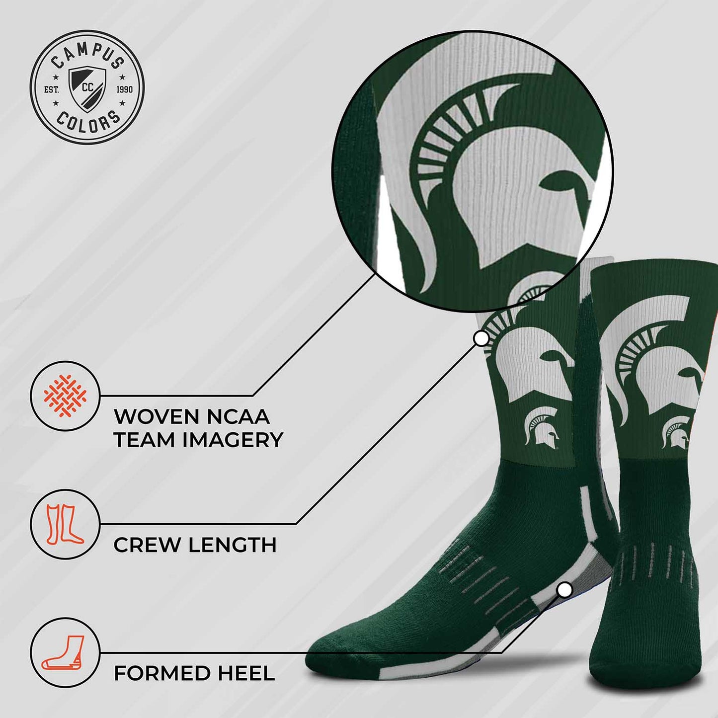 Michigan State Spartans NCAA Youth University Socks - Lime Green