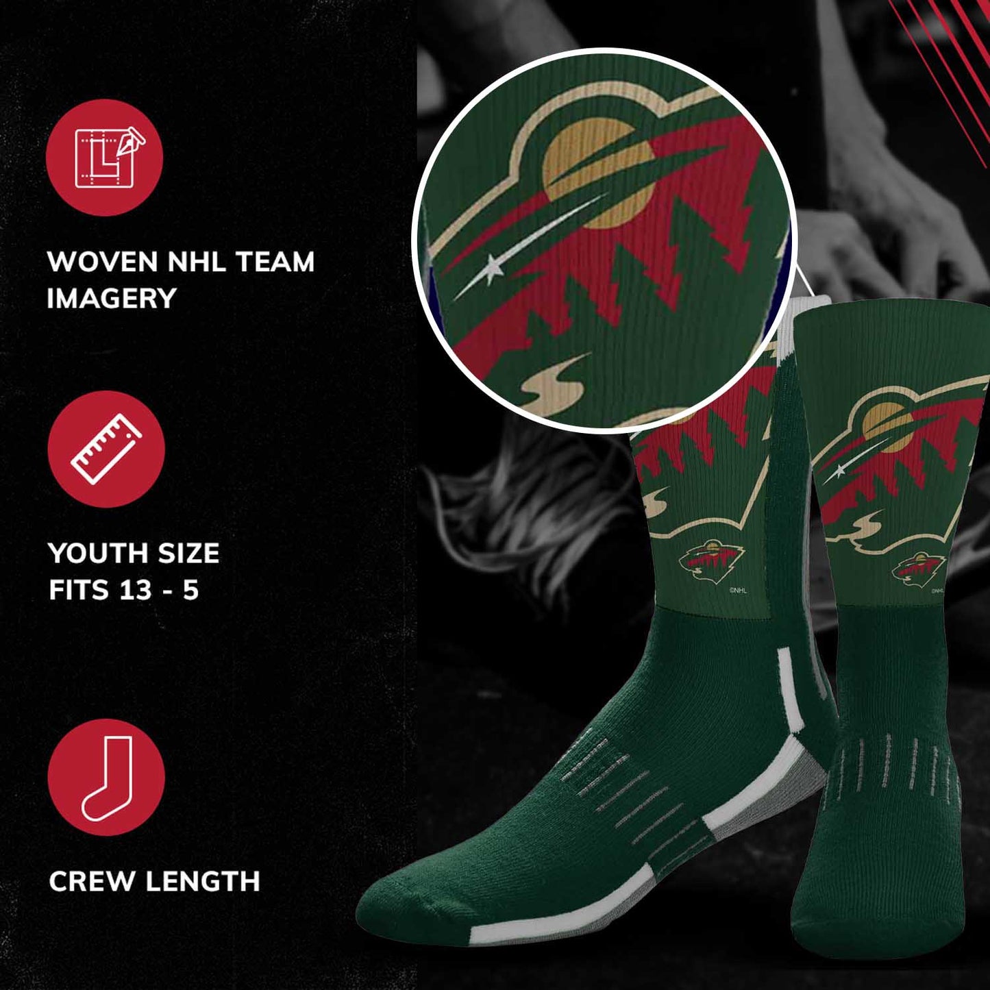 Minnesota Wild Adult NHL Zoom Curve Team Crew Socks - Green