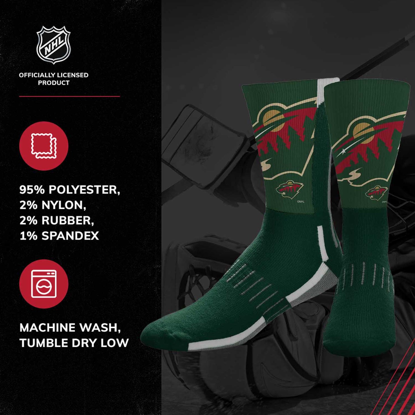 Minnesota Wild Adult NHL Zoom Curve Team Crew Socks - Green