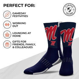 Ole Miss Rebels NCAA Adult State and University Crew Socks - Indigo/Navy