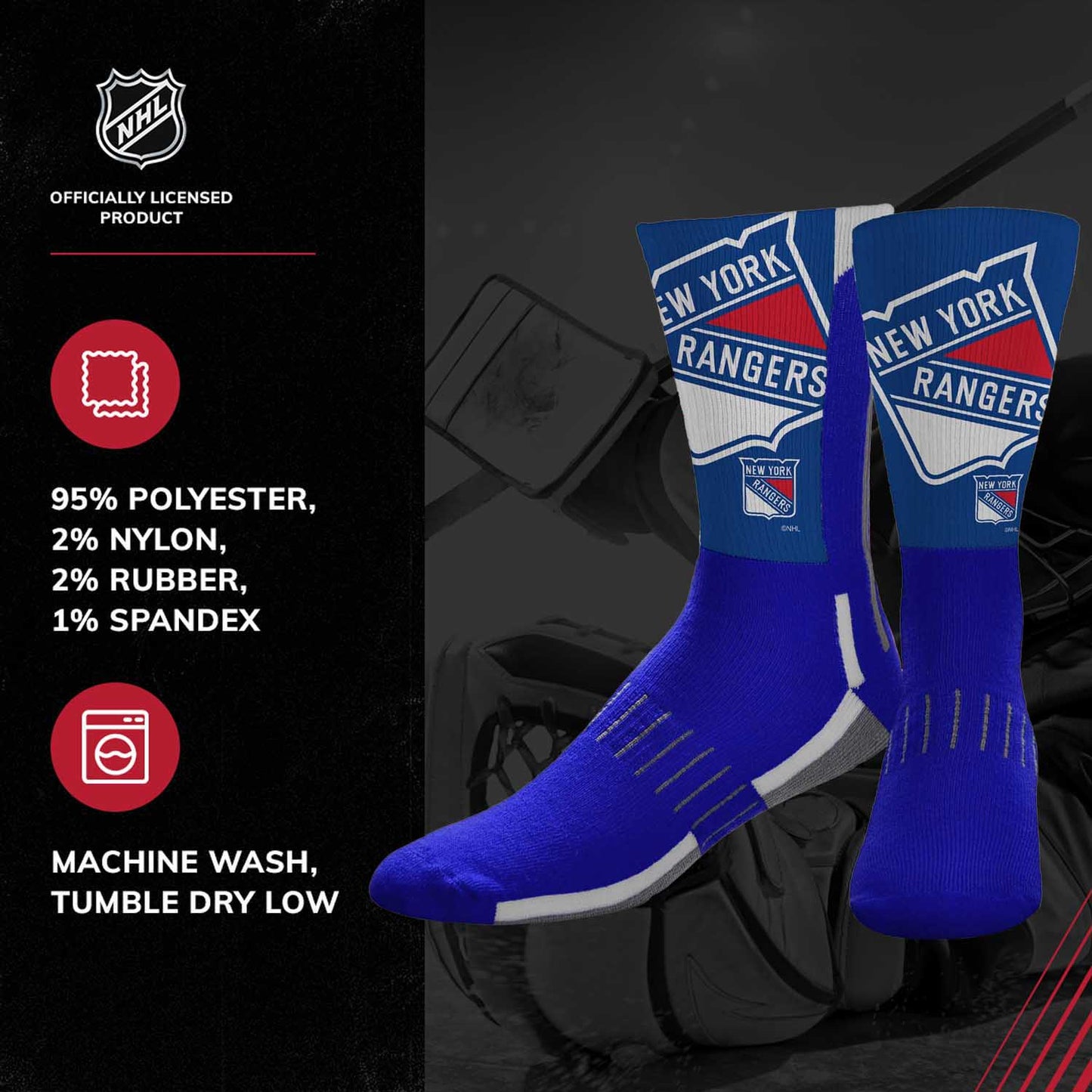 New York Rangers Youth NHL Zoom Curve Team Crew Socks - Royal