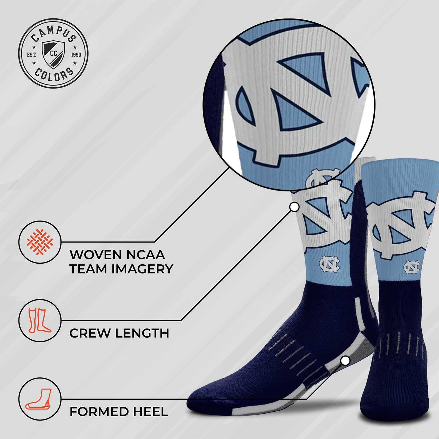 North Carolina Tar Heels NCAA Adult State and University Crew Socks - Navy
