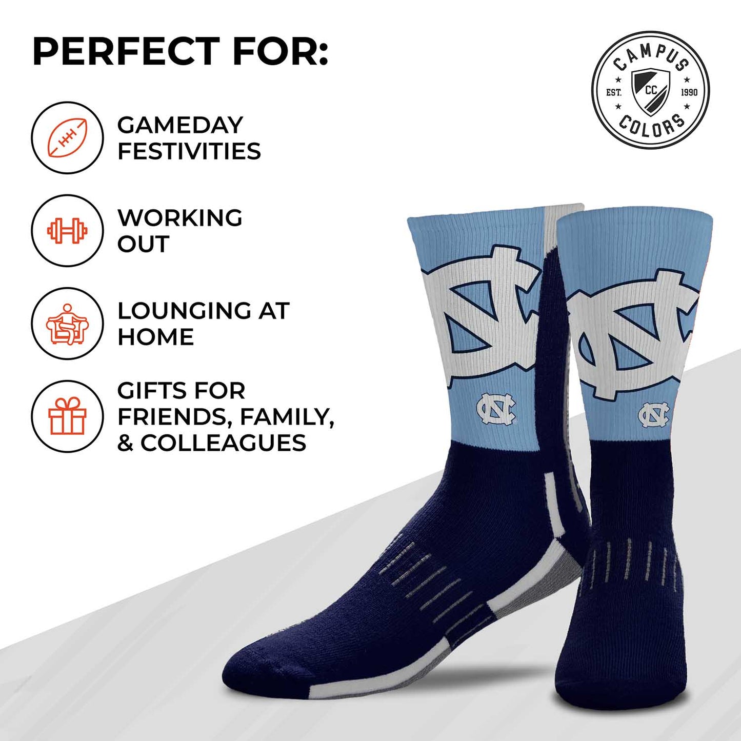 North Carolina Tar Heels NCAA Adult State and University Crew Socks - Navy
