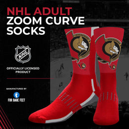 Ottawa Senators Adult NHL Zoom Curve Team Crew Socks - Red