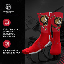 Ottawa Senators Adult NHL Zoom Curve Team Crew Socks - Red