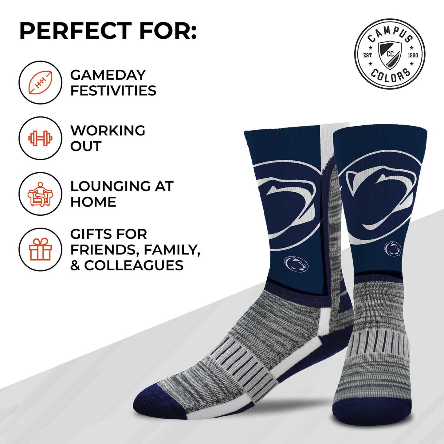 Penn State Nittany Lions NCAA Adult State and University Crew Socks - Navy