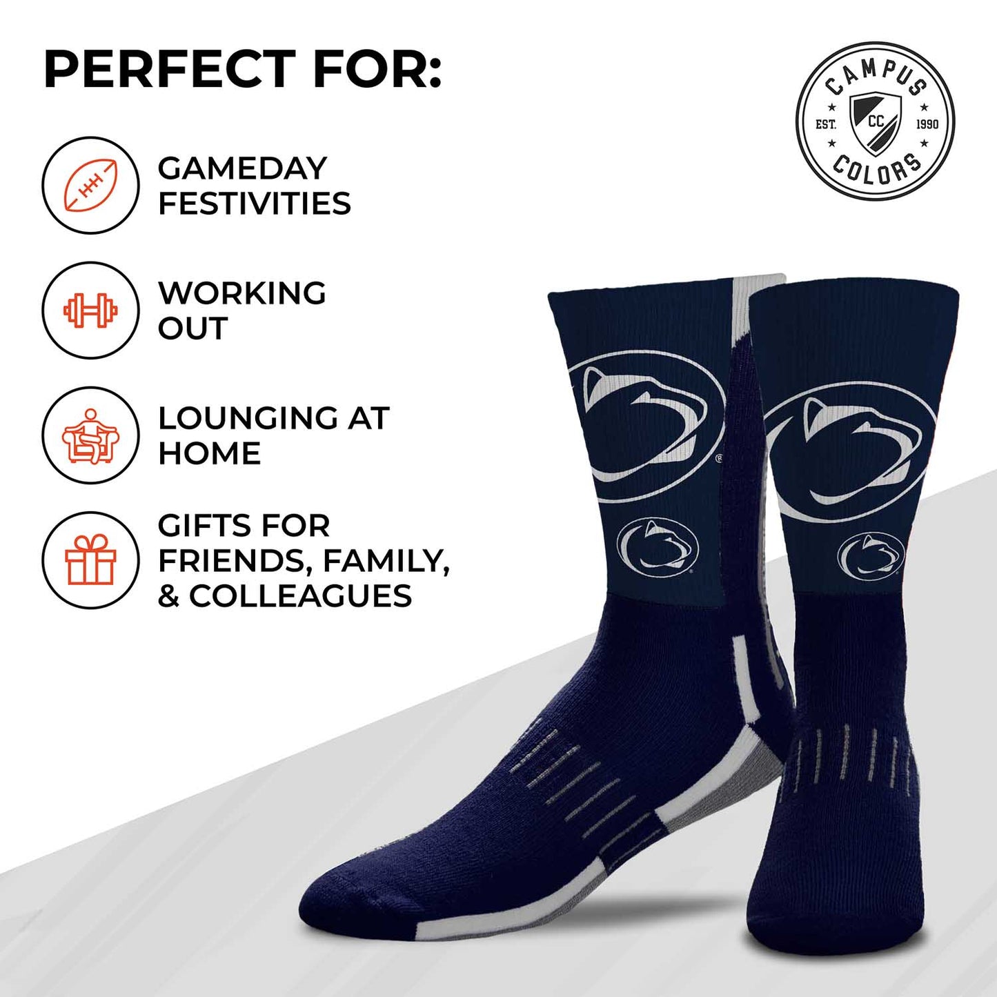 Penn State Nittany Lions NCAA Adult State and University Crew Socks - Indigo/Navy