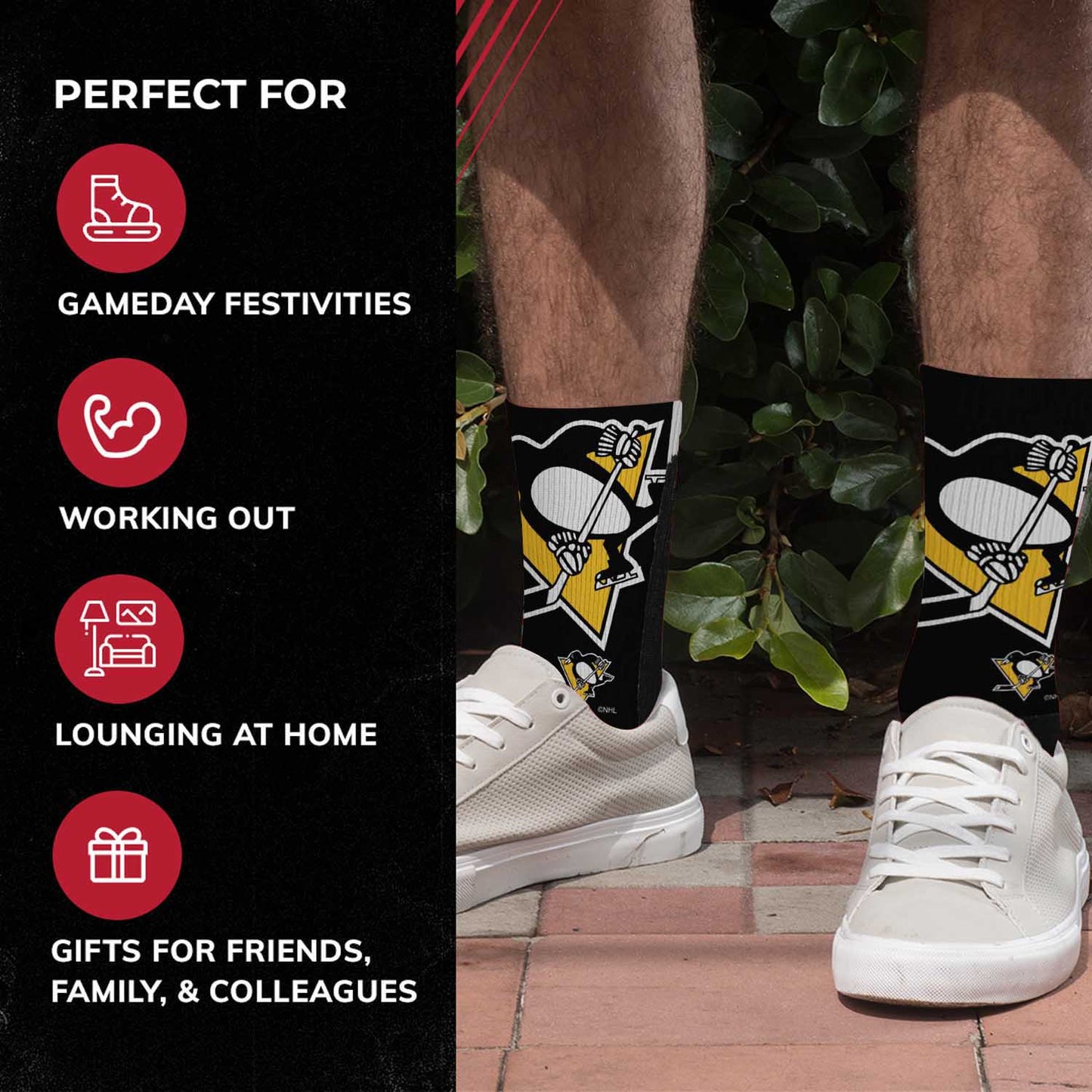 Pittsburgh Penguins Adult NHL Zoom Curve Team Crew Socks - Black