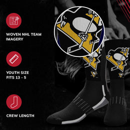 Pittsburgh Penguins Adult NHL Zoom Curve Team Crew Socks - Black