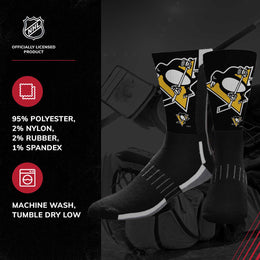 Pittsburgh Penguins Adult NHL Zoom Curve Team Crew Socks - Black