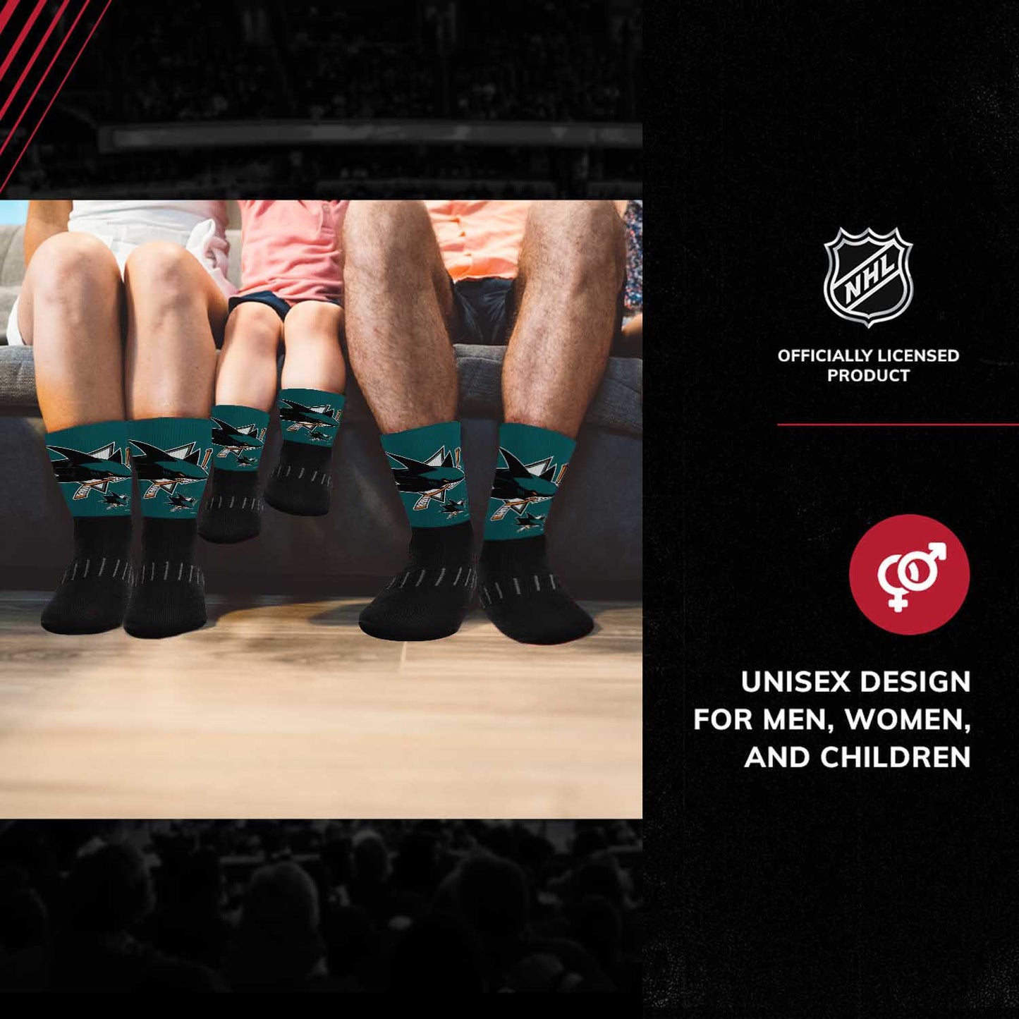 San Jose Sharks Adult NHL Zoom Curve Team Crew Socks - Black