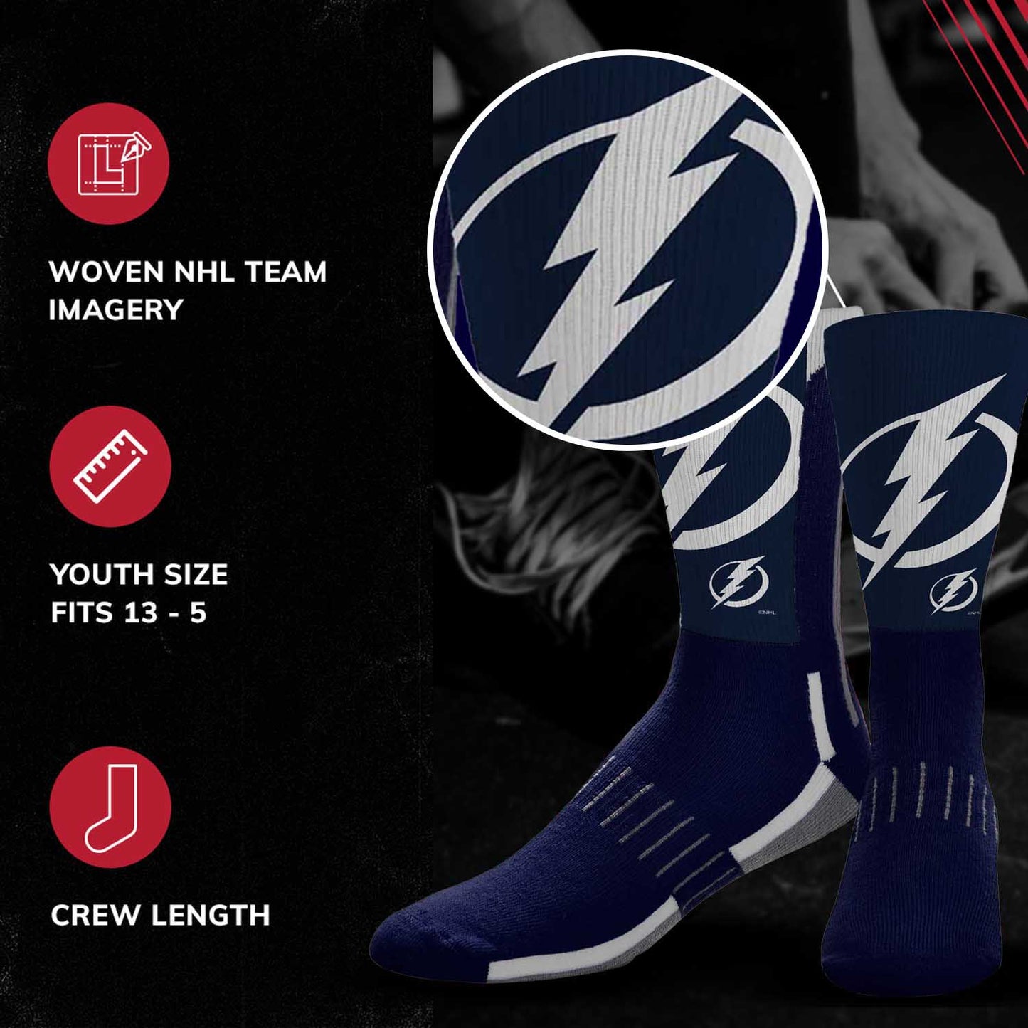 Tampa Bay Lightning Youth NHL Zoom Curve Team Crew Socks - Navy