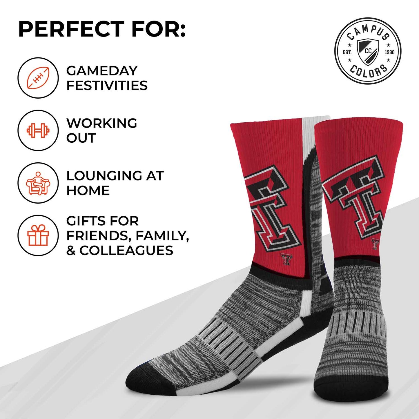Texas Tech Red Raiders NCAA Adult State and University Crew Socks - Red